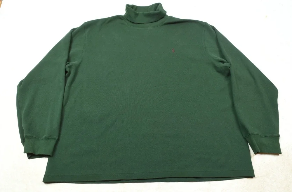 Vintage Polo Ralph Lauren Turtleneck Shirt Mens 2XL Green Long Sleeve Cotton